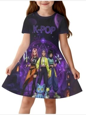 #5-6Y K-POP Demon Hunters Graphic Kids Tunic Top in Purple